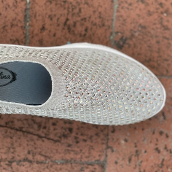 Italina Gray Air Platform Bubble Sock Slip On Rhinestone Sneakers - Picture 6 of 9